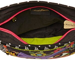 Laurel Burch 138199 Crossbody 13.5"X4"X10", Blossoming Feline,Blk/Wht/Pur