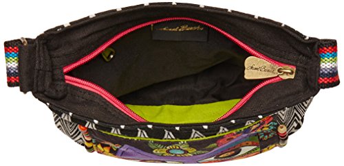 Laurel Burch 138199 Crossbody 13.5"X4"X10", Blossoming Feline,Blk/Wht/Pur