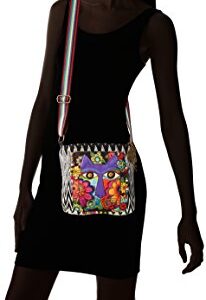 Laurel Burch 138199 Crossbody 13.5"X4"X10", Blossoming Feline,Blk/Wht/Pur