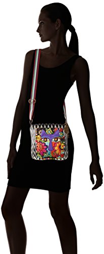 Laurel Burch 138199 Crossbody 13.5"X4"X10", Blossoming Feline,Blk/Wht/Pur