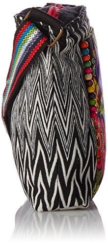 Laurel Burch 138199 Crossbody 13.5"X4"X10", Blossoming Feline,Blk/Wht/Pur