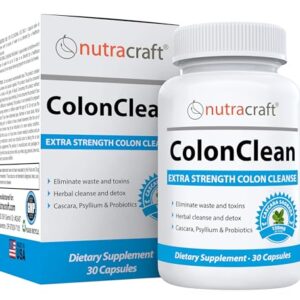 Nutracraft ColonClean #1 Colon Detox and Constipation Relief | Senna, Cascara Sagrada, Psyllium, MCT, Aloe and Probiotics | 30 Capsules