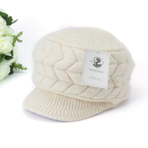 HINDAWI Women Winter Warm Knit Hat Wool Snow Caps with Visor, Beige