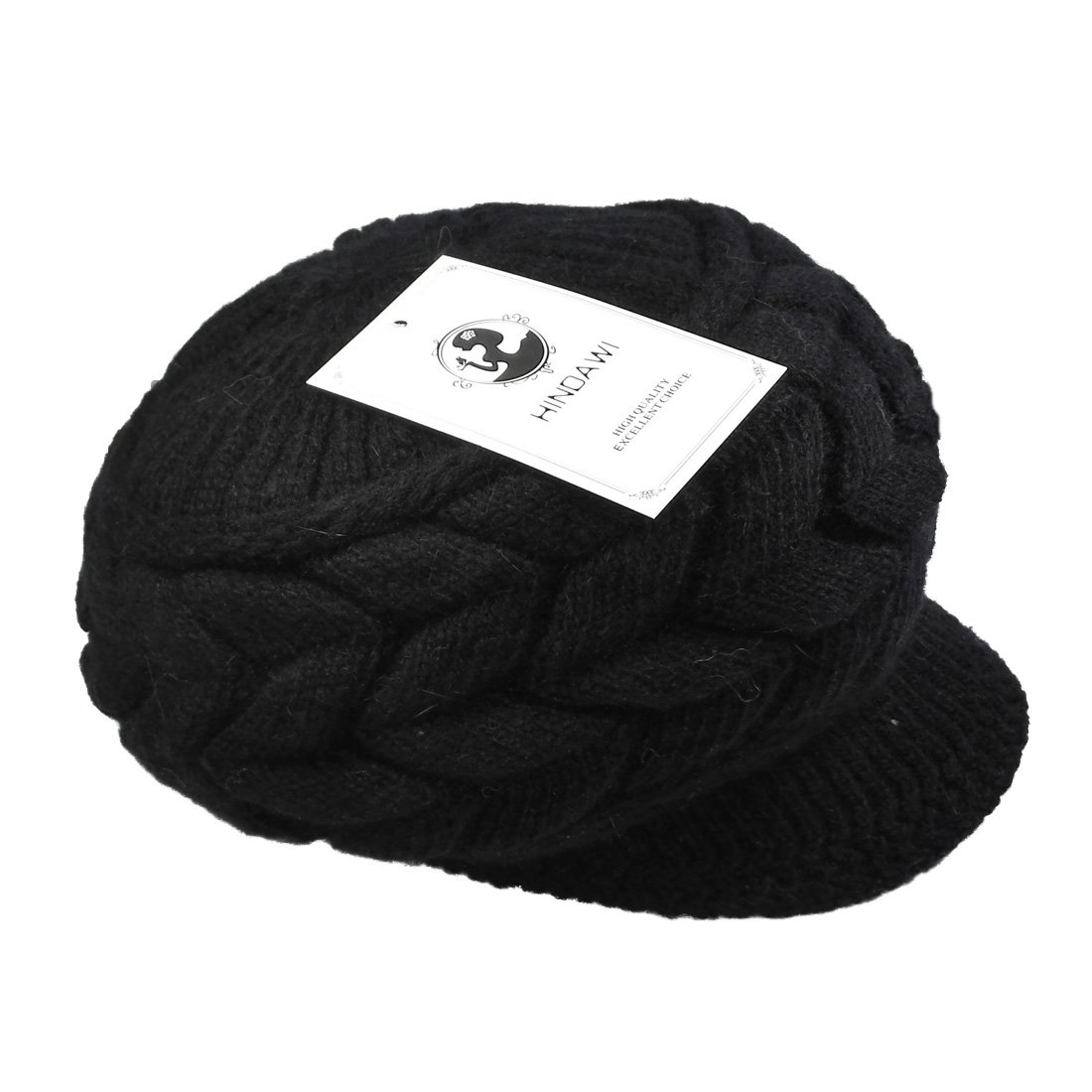 HINDAWI Women Winter Warm Knit Hat Wool Snow Caps with Visor, Black