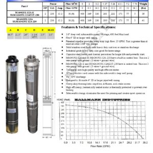 Hallmark Industries MA0419X-12A, Deep Well Submersible Pump, 2HP, 230V 60HZ, 33 Gpm, Stainless Steel, for 4" or bigger well