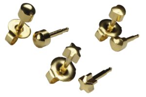 ear piercing earrings 3 pairs of 4mm gold shapes 16ga thick post studex studs hypoallergenic