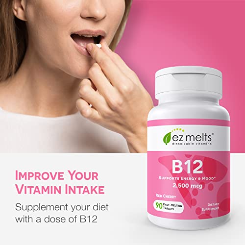 EZ Melts B12 Sublingual Vitamin 2,500 mcg, Methylcobalamin, Sugar-Free, 3-Month Supply