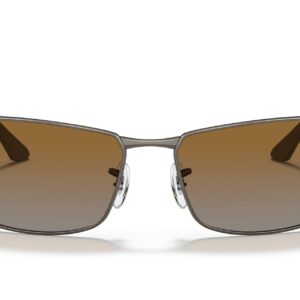 Ray-Ban Men's RB3498 Rectangular Sunglasses, Matte Gunmetal/Polarized Grey Gradient Brown, 61 mm + 1