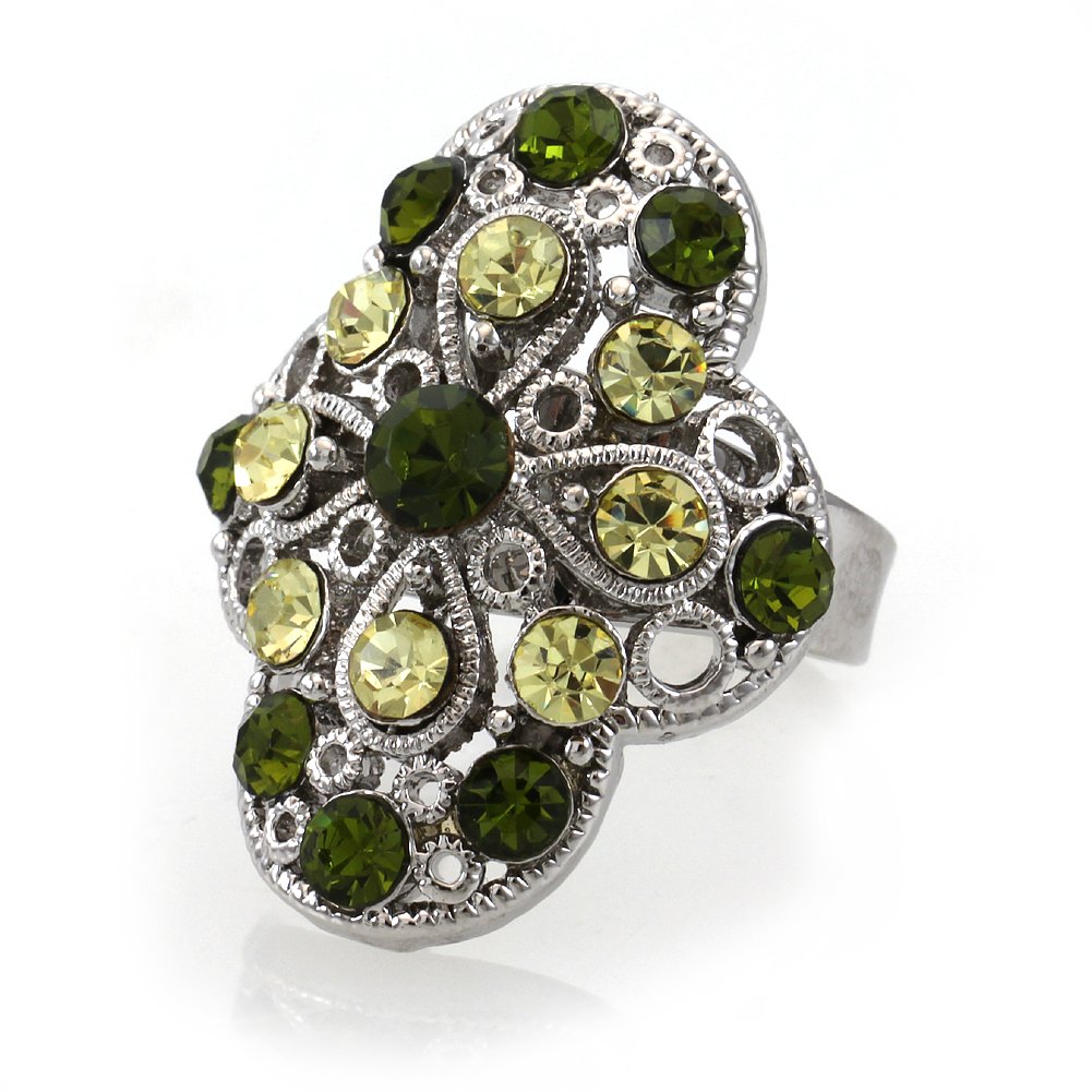 SoulBreezeCollection Green Flower Design Cocktail Ring Jewelry for Prom Bridal Wedding Bridesmaid Brides