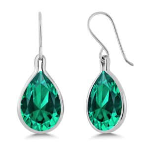 Gem Stone King 925 Sterling Silver Green Simulated Emerald Teardrop Dangle Earrings For Women | 16.50 Cttw | Pear Shape 16X12MM