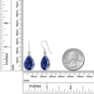 Gem Stone King 925 Sterling Silver Blue Created Sapphire Earrings | 20.40 Cttw Teardrop Dangle Earrings for Women | Pear Shape 16X12MM