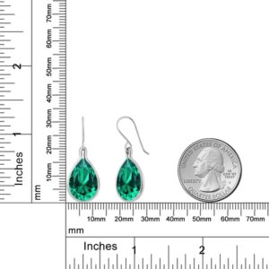 Gem Stone King 925 Sterling Silver Green Simulated Emerald Teardrop Dangle Earrings For Women | 16.50 Cttw | Pear Shape 16X12MM