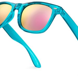 Retro Rewind Translucent Frame Colorful Neon 80s Sunglasses for Men Women - Reflective Mirrored Lens