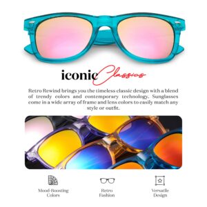 Retro Rewind Translucent Frame Colorful Neon 80s Sunglasses for Men Women - Reflective Mirrored Lens