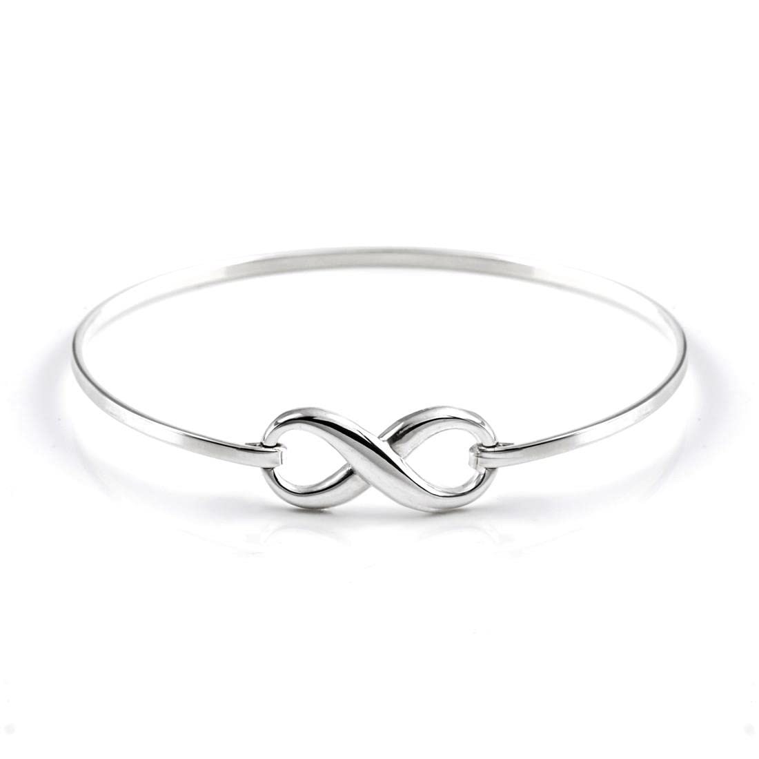 Silverly 925 Sterling Silver Infinity Bangle With Hook Clasp - Solid Silver Bracelet - Classic Jewelry for Women and Teenage Girls - Wedding Gift - Gifts for Girlfriend - Friendship Bracelets