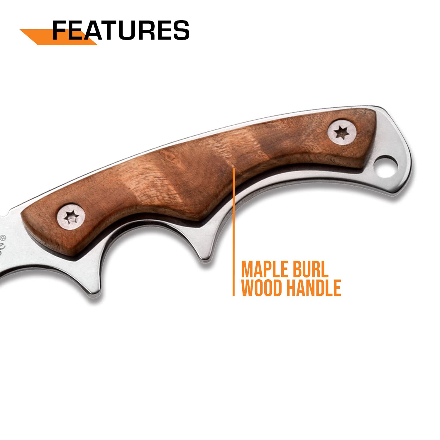 Elk Ridge - Outdoors Fixed Blade Knife - 6.75-in Overall, Mirror Finished Stainless Steel Blade, Burl Wood Handle - Full Tang Construction, 1680D Nylon Sheath - Hunting, Camping, Survival - ER-534