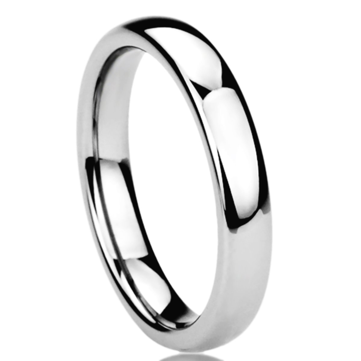 Prime Pristine Free Engraving Personalized Stainless Steel Wedding Band Ring 4MM High Polished Classy Domed Ring SZ:7