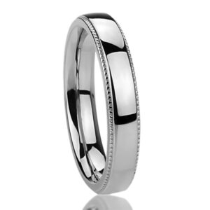 Prime Pristine Free Engraving Personalized Stainless Steel Wedding Band Ring 4MM Milgrain Edges Domed Classy Ring SZ:6