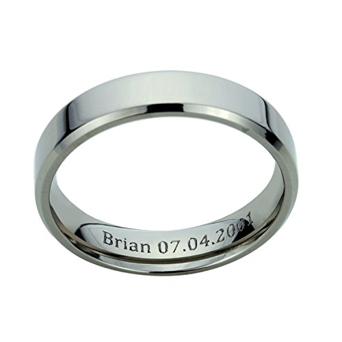 Prime Pristine Free Engraving Personalized Stainless Steel Wedding Band Ring 4MM Milgrain Edges Domed Classy Ring SZ:6