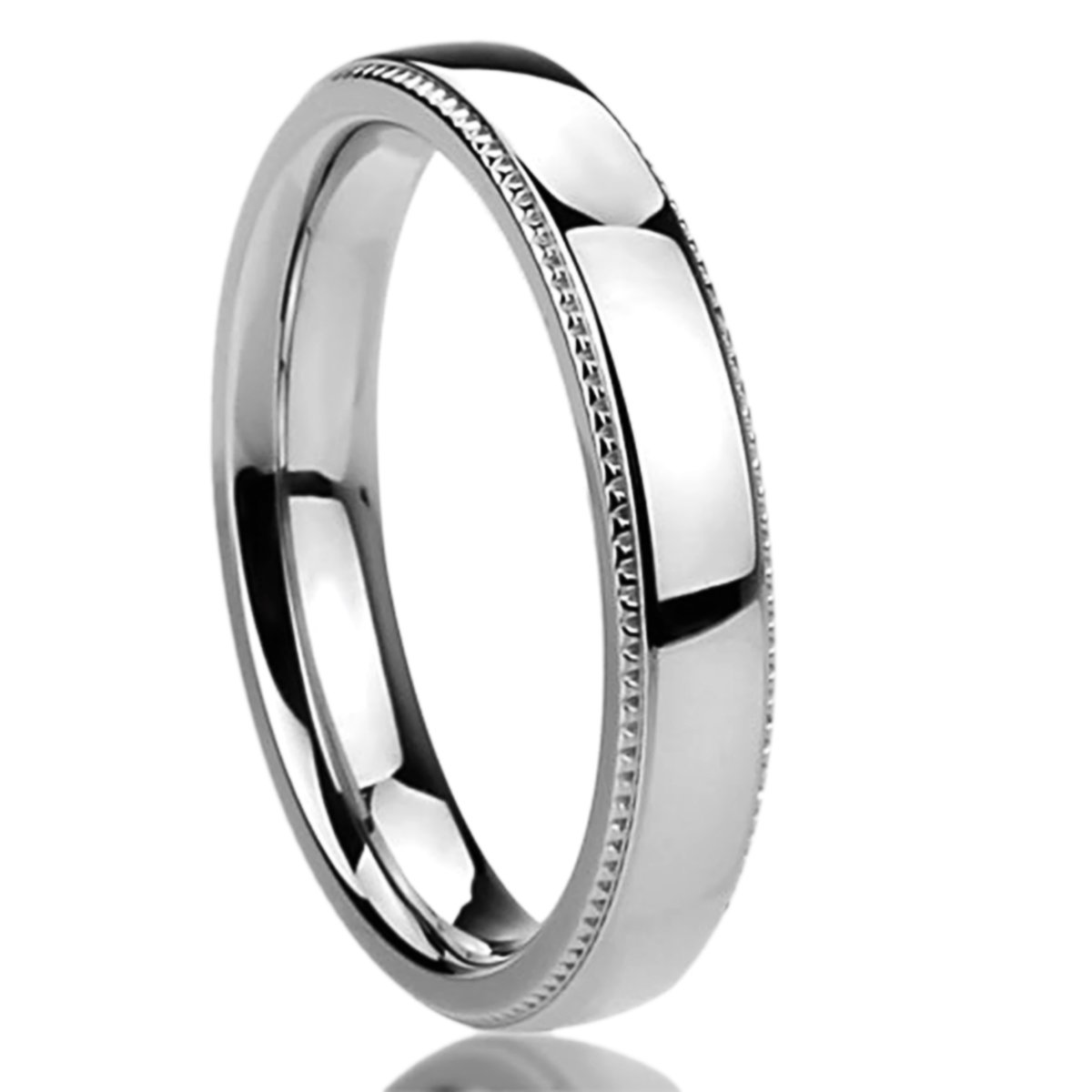 Prime Pristine Free Engraving Personalized Stainless Steel Wedding Band Ring 4MM Milgrain Edges Domed Classy Ring SZ:6