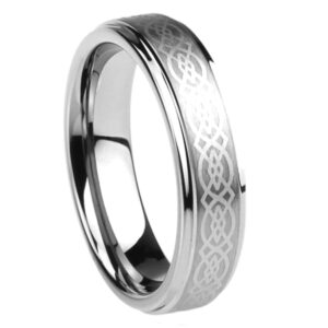 Prime Pristine Free Engraving Personalized Stainless Steel Wedding Band Ring 6MM Celtic Knot Engraved Ring SZ:9