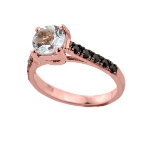 fine 14k rose gold january birthstone solitaire garnet engagement ring with black diamonds (size 8.5)