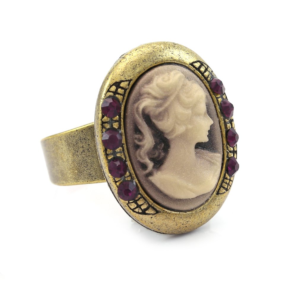 Soulbreezecollection Dark Purple Cameo Ring Adjustable Size Band Fashion Jewelry for Women Lady