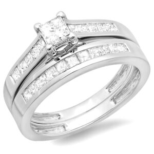 Dazzlingrock Collection 1.00 Carat (ctw) 14K Diamond Bridal Ring Engagement Set Matching Wedding Band 1 CT, White Gold, Size 4.5