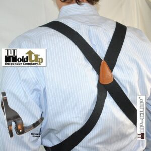 Hold-Up Hip-clip Style Suspenders for Men 1 1/2" Wide (Black/Plastic Clip)