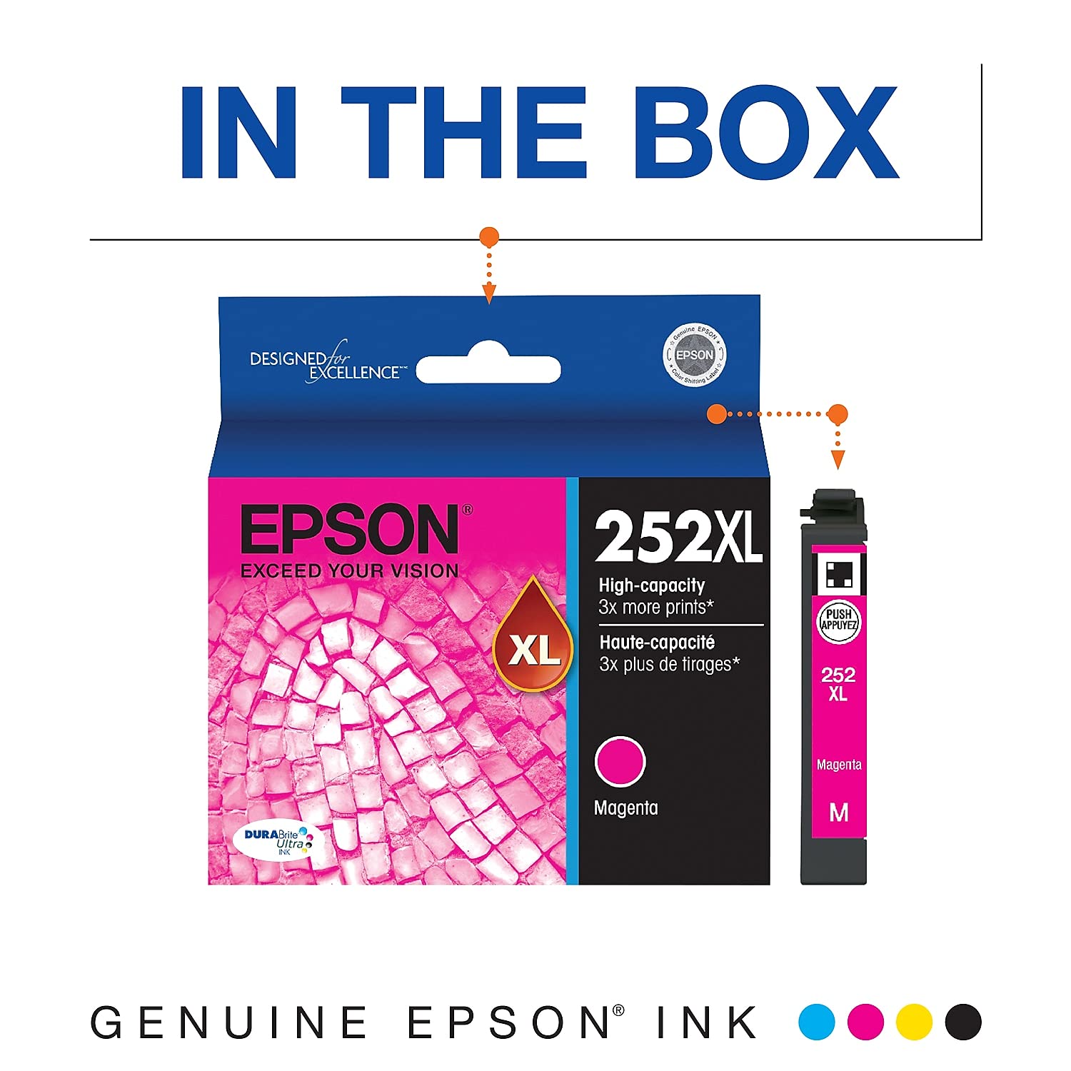 EPSON 252 DURABrite Ultra Ink High Capacity Magenta Cartridge (T252XL320-S) Works with WorkForce WF-3620, WF-3640, WF-7110, WF-7610, WF-7620, WF-7710, WF-7720, WF-7210