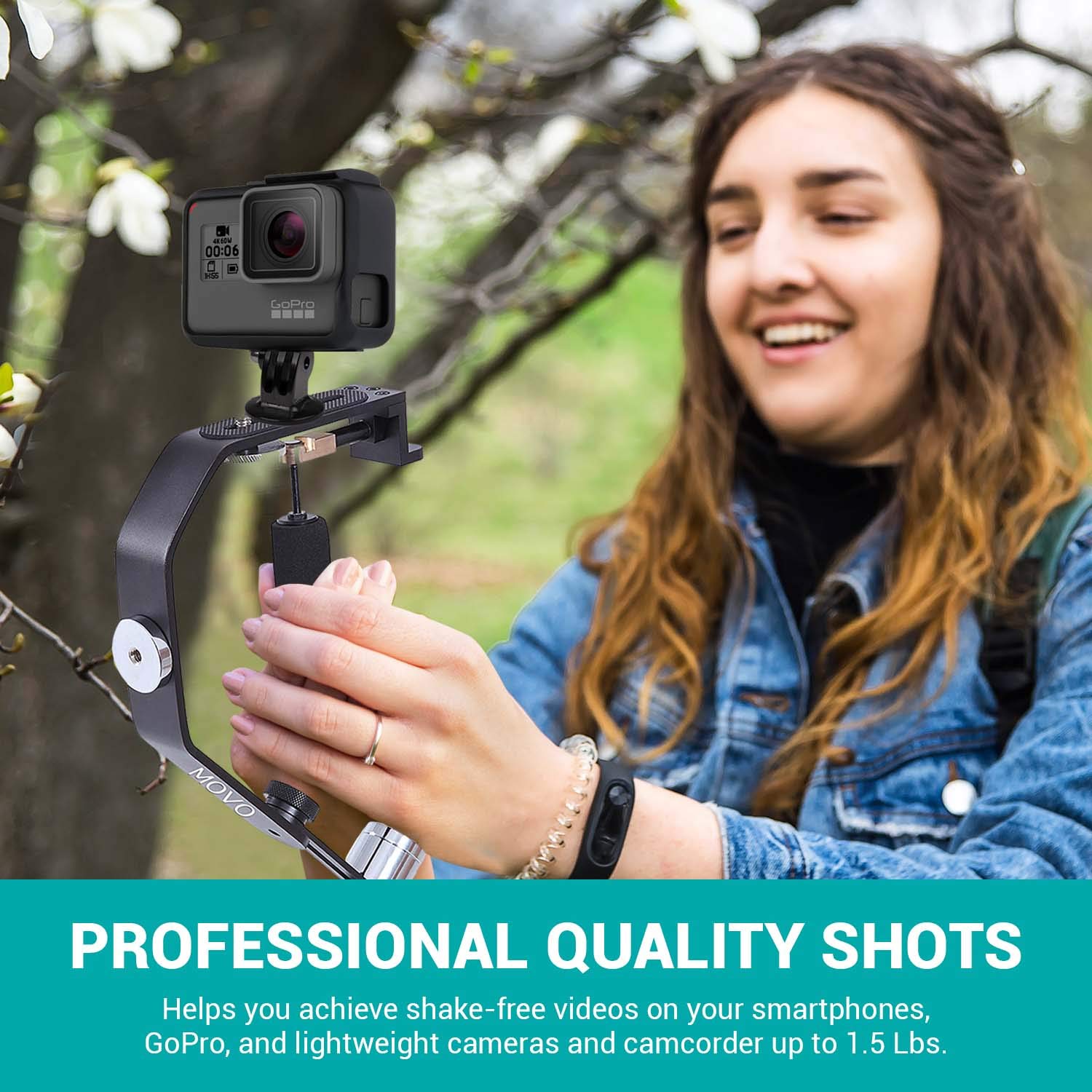 Movo Handheld Video Stabilizer System Compatible with GoPro Hero, HERO2, HERO3, HERO4, HERO5, HERO6, HERO7 & Apple iPhone 5, 5S, 6, 6S, 7, 8, X, XS, XS Max, Samsung Galaxy + Note Smartphones