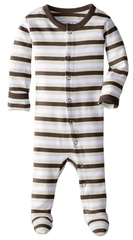 L'Ovedbaby Unisex-Baby Organic Cotton Footed Overall, Bark Stripe, Preemie/NB (4-7 lbs)