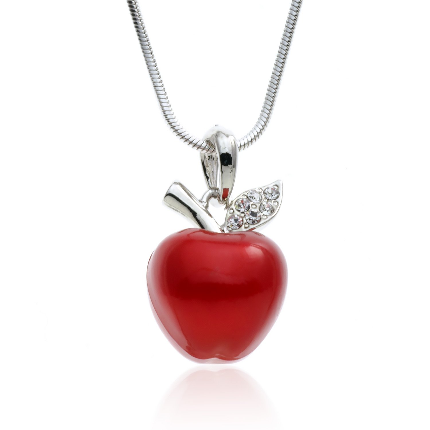 PammyJ Candy Red Apple Silvertone Pendant Necklace, 17.5"