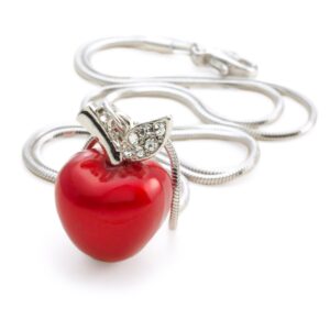 PammyJ Candy Red Apple Silvertone Pendant Necklace, 17.5"