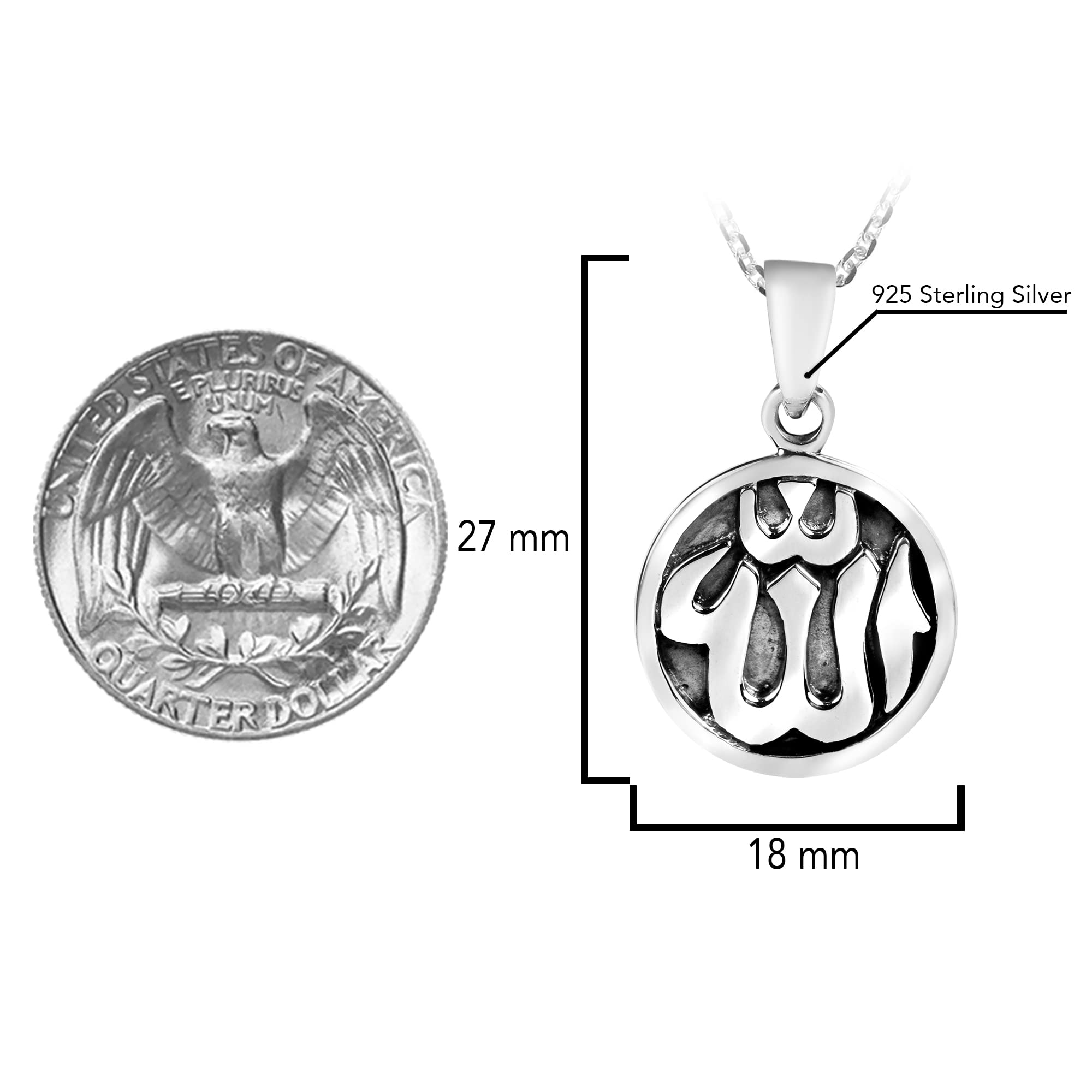 AeraVida Round Allah in Arabic Symbol & Muslim Islamic God .925 Sterling Silver Pendant Amulet | Religious Ornament for Jewelry Gift