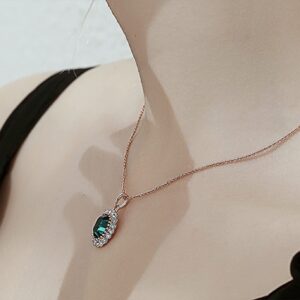 Oval Shaped Swarovski Elements Crystal Pendant Necklace Fashion Jewelry for Women (Rose Gold Emerald Green)