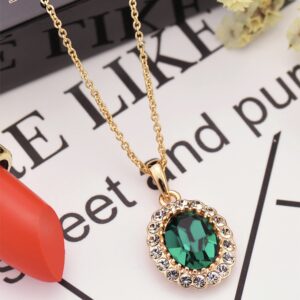 Oval Shaped Swarovski Elements Crystal Pendant Necklace Fashion Jewelry for Women (Rose Gold Emerald Green)