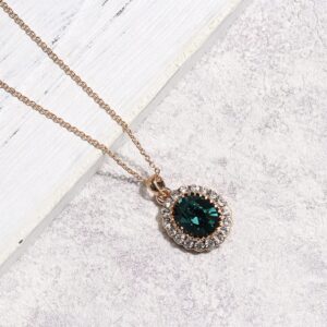 Oval Shaped Swarovski Elements Crystal Pendant Necklace Fashion Jewelry for Women (Rose Gold Emerald Green)