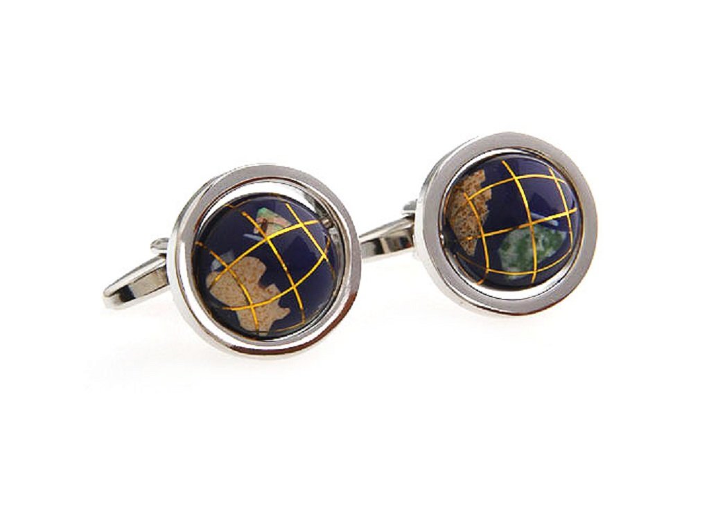 MRCUFF Globe Map Earth Really Spins Pair Cufflinks in a Presentation Gift Box & Polishing Cloth