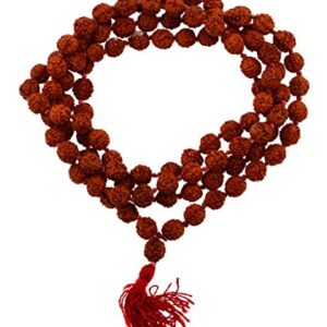 Mandala Crafts Rudraksha Mala 108 Beads - Rudraksha Beads - Nepal Knotted Rudraksha Seed Japa Mala Tibetan Prayer Beads for Rudraksha Necklace Men Women Meditation Yoga Red Tassel