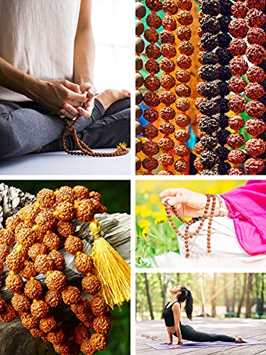 Mandala Crafts Rudraksha Mala 108 Beads - Rudraksha Beads - Nepal Knotted Rudraksha Seed Japa Mala Tibetan Prayer Beads for Rudraksha Necklace Men Women Meditation Yoga Red Tassel