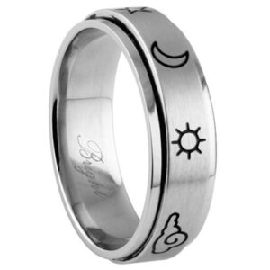 Stainless Steel Ring Spinner Modern Girly Symbols Polished & Brushed Black Accents Spinner (Weather 12)