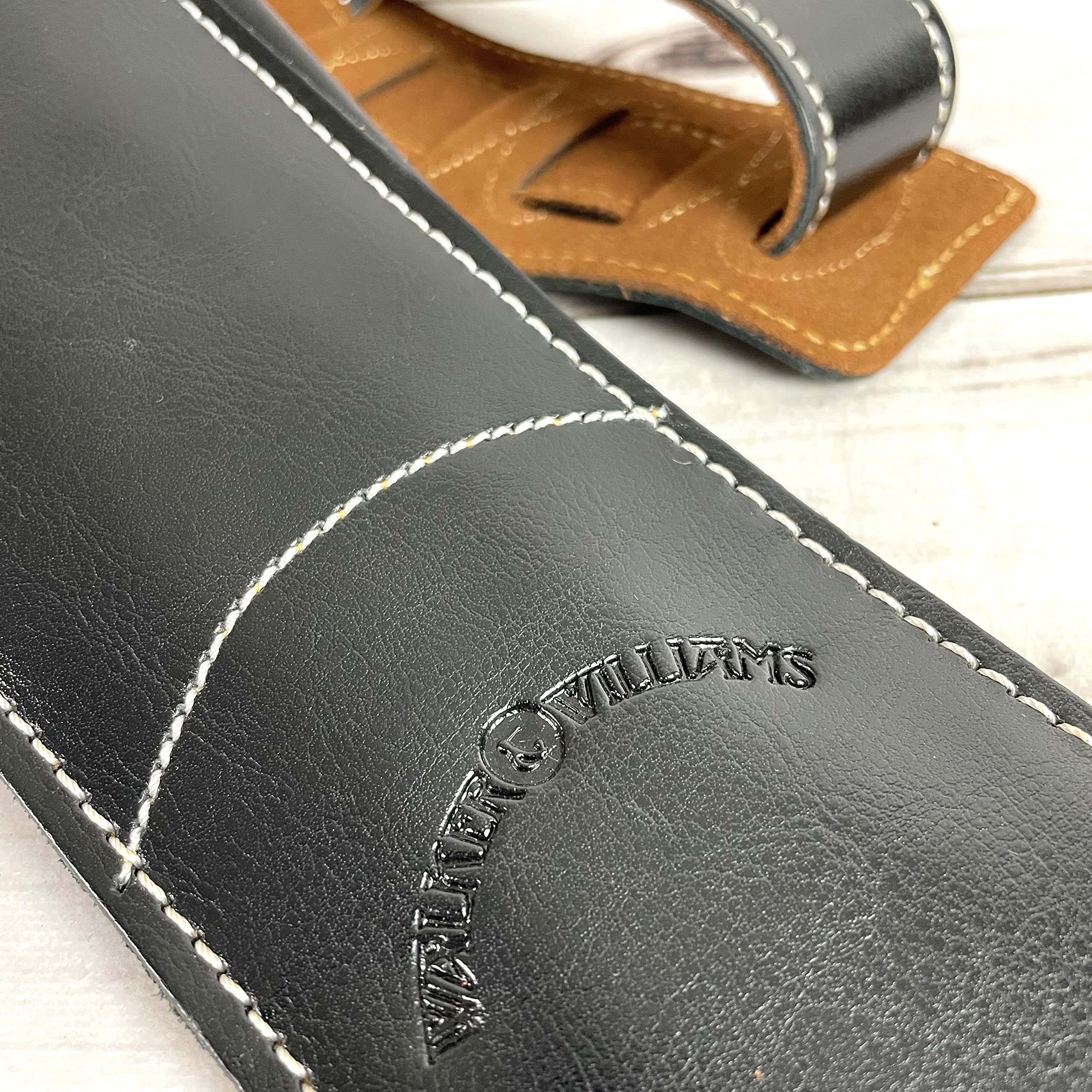 Walker & Williams Super Wide 4" Handmade Double Padded Classic Black Premium Signature Grain Leather Guitar Strap For Acoustic, Electric, And Bass Guitars