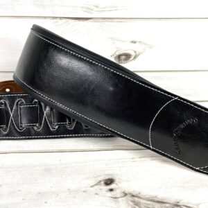 Walker & Williams Super Wide 4" Handmade Double Padded Classic Black Premium Signature Grain Leather Guitar Strap For Acoustic, Electric, And Bass Guitars