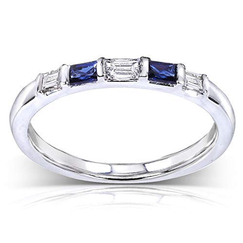 Kobelli Blue Sapphire and Diamond Ring 1/4 Carat (ctw) In 14k White Gold, Size 4