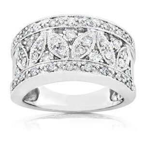 Kobelli Diamond Fashion Floral Band 1/2 carat (ctw) in 14K White Gold, Size 9, White Gold