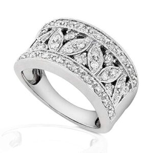 Kobelli Diamond Fashion Floral Band 1/2 carat (ctw) in 14K White Gold, Size 9, White Gold