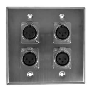 seismic audio speakers 2 gang wall plate with 4 xlr female connectors, stainless steel wall plate