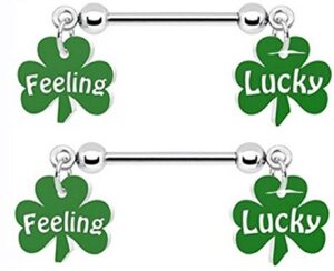 body accentz nipple shield rings barbell sold as a pair 14g irish 3 leaf clover shamrock (feeling lucky)