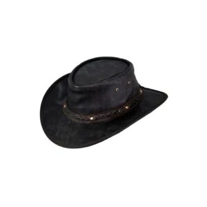 outback trading men's 1377 iron bark upf 50 breathable crushable leather western cowboy hat, chocolate, large